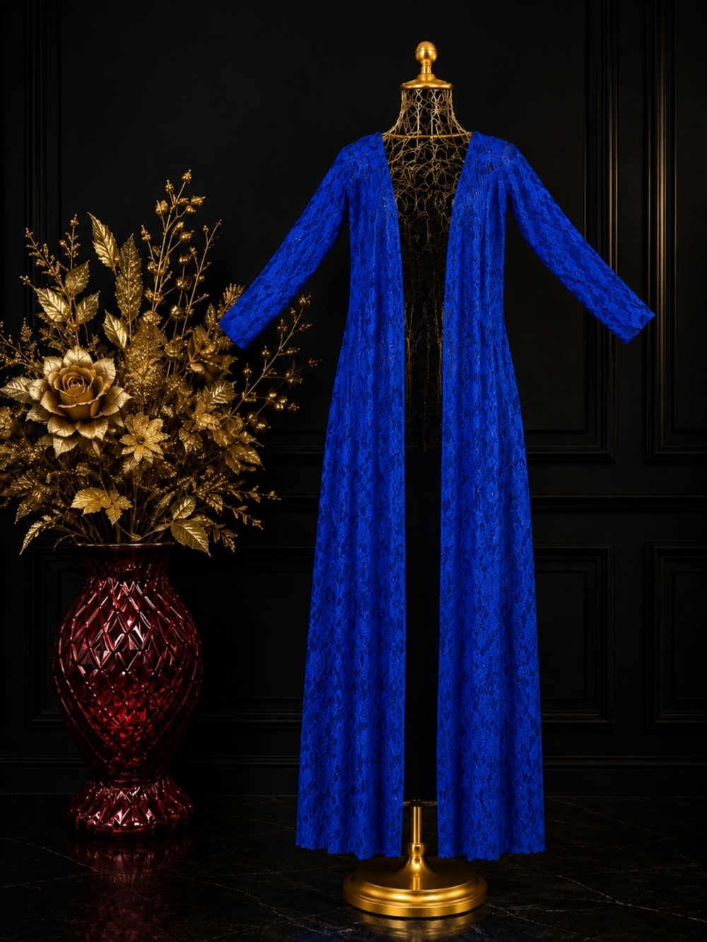 Royal Blue Long Sleeve Lace Maxi Dress - Women
